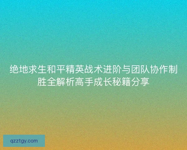 绝地求生和平精英战术进阶与团队协作制胜全解析高手成长秘籍分享