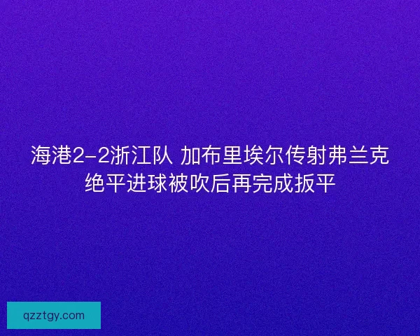 海港2-2浙江队 加布里埃尔传射弗兰克绝平进球被吹后再完成扳平